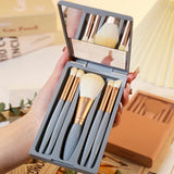 5Pcs Makeup Brush Set with Mirror Portable Travel Kit