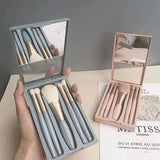 5Pcs Makeup Brush Set with Mirror Portable Travel Kit