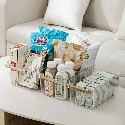 Multipurpose Transparent Wood Handle Acrylic Basket