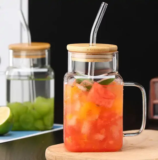 550 ML SQUARE BOROSILICATE GLASS MASON JAR WITH HANDLE