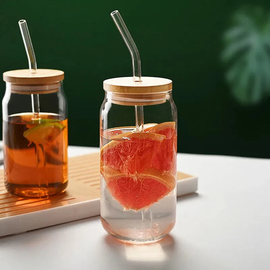 Clear Glass Tumbler with Bamboo Lid & Glass Straw