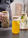 Clear Glass Tumbler with Bamboo Lid & Glass Straw