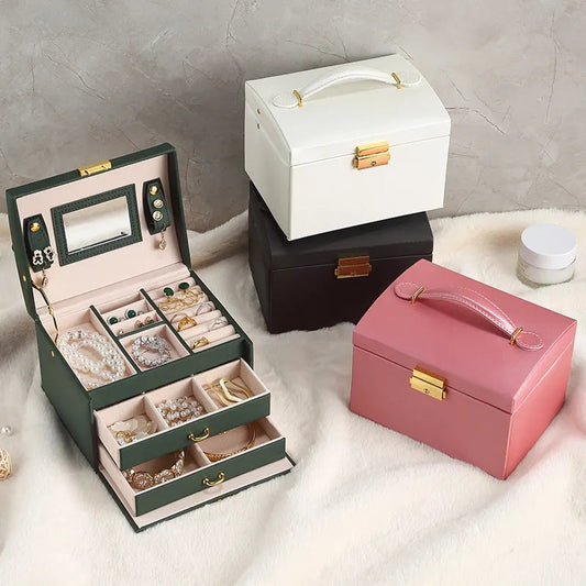 3Layer Mirror Leather Jewellery Organizer