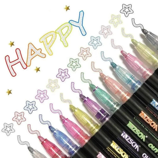 12pcs Double Line Outline Art Marker Highlighter