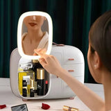 Cosmetic Organizer With Led Light Luxury +Jewelry Desktop Drawer Manager Beauty Case