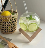 Clear Moon Cocktail Glass With Wood Stand