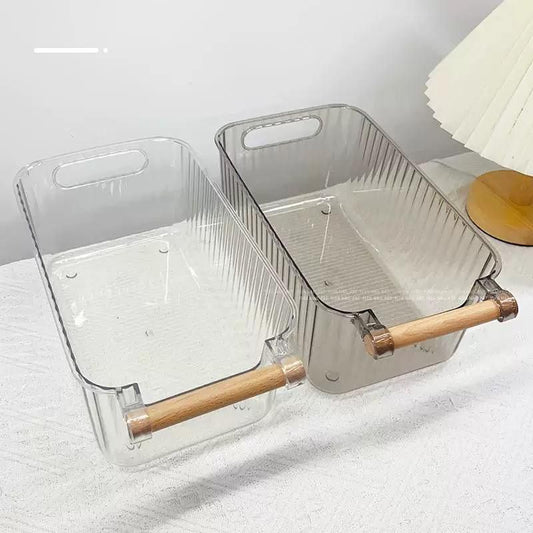 Multipurpose Transparent Wood Handle Acrylic  Basket